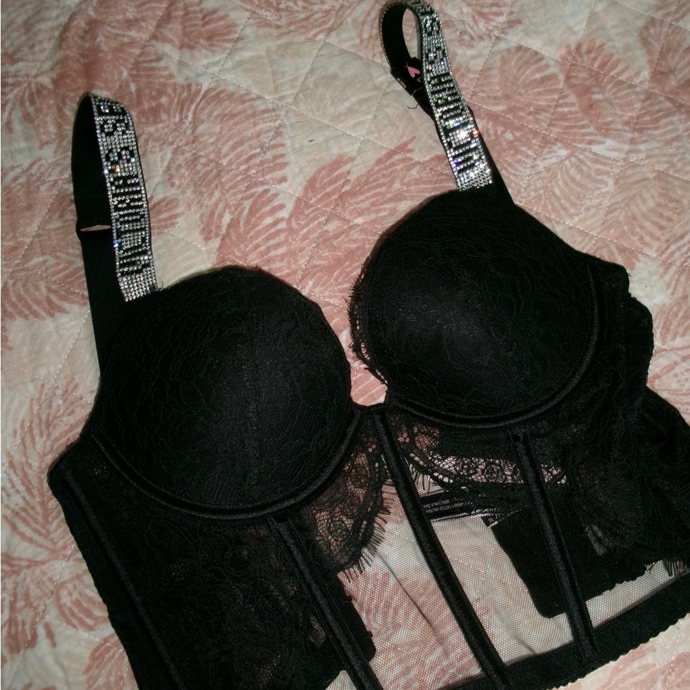 Victoria's Secret Black Lace Bustier with Sparkling Straps